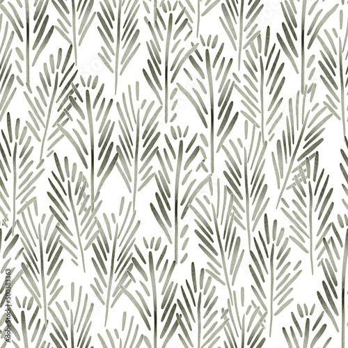 Sage Green Palm Leaves Watercolor Seamless Pattern © Farijazz