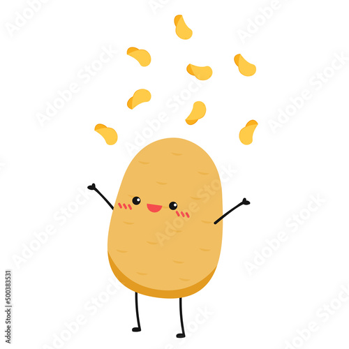 Potato character design. Potato vector. wallpaper. free space for text. Potato on white background. French fries.