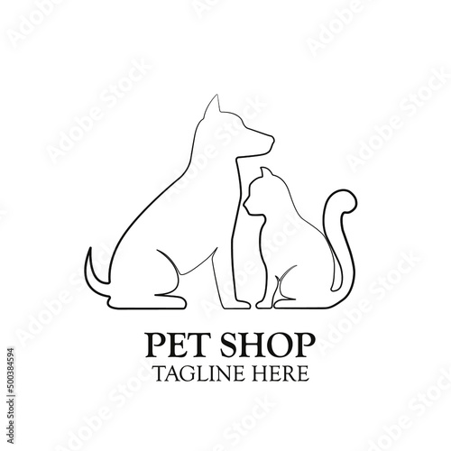 Line Pet Logo Design. Line Of Cat And Dog Pet Logo Template. Modern Design. Flat Logo. Vector Illustration