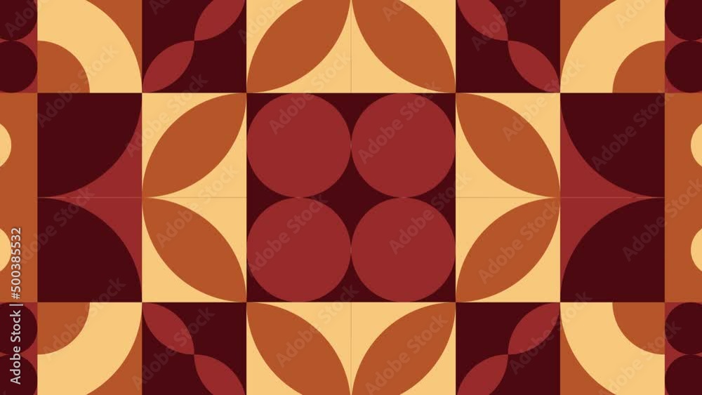 Abstract dynamic pattern with retro calm color combination. Endless artistic motion graphic mosaic with flat design. Seamless loop geometric background with animated tiles