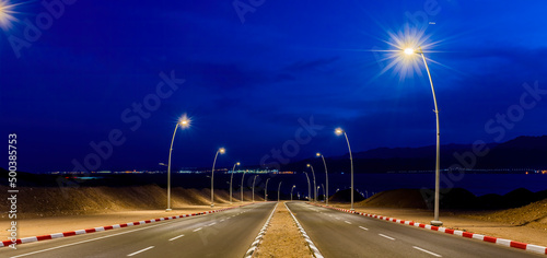Morning at a street leading to the Red Sea in Eilat - famous tourist resort a...