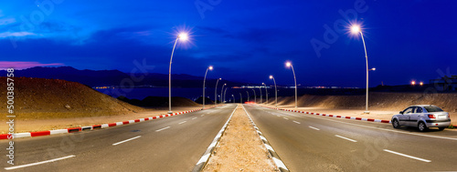 Morning at a street leading to the Red Sea in Eilat - famous tourist resort a...