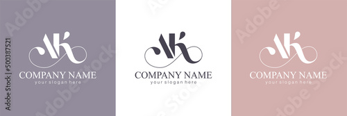 AK letter monogram. Elegant luxury logo. Calligraphic style. Corporate identity and personal logo. Vector design. Luxurious linear creative monogram.