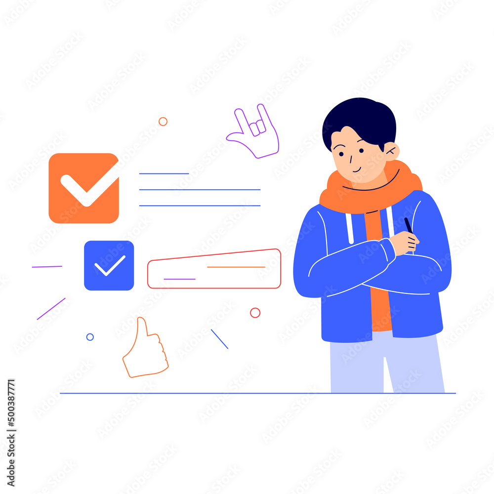 Man giving feedback and coment and customers review marketing concept cartoon vector illustration
Man giving feedback and coment and customers review marketing concept cartoon vector illustration
