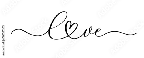 Love. Continuous line script cursive calligraphy text inscription for poster, card, banner valentine day, wedding, t shirt photo