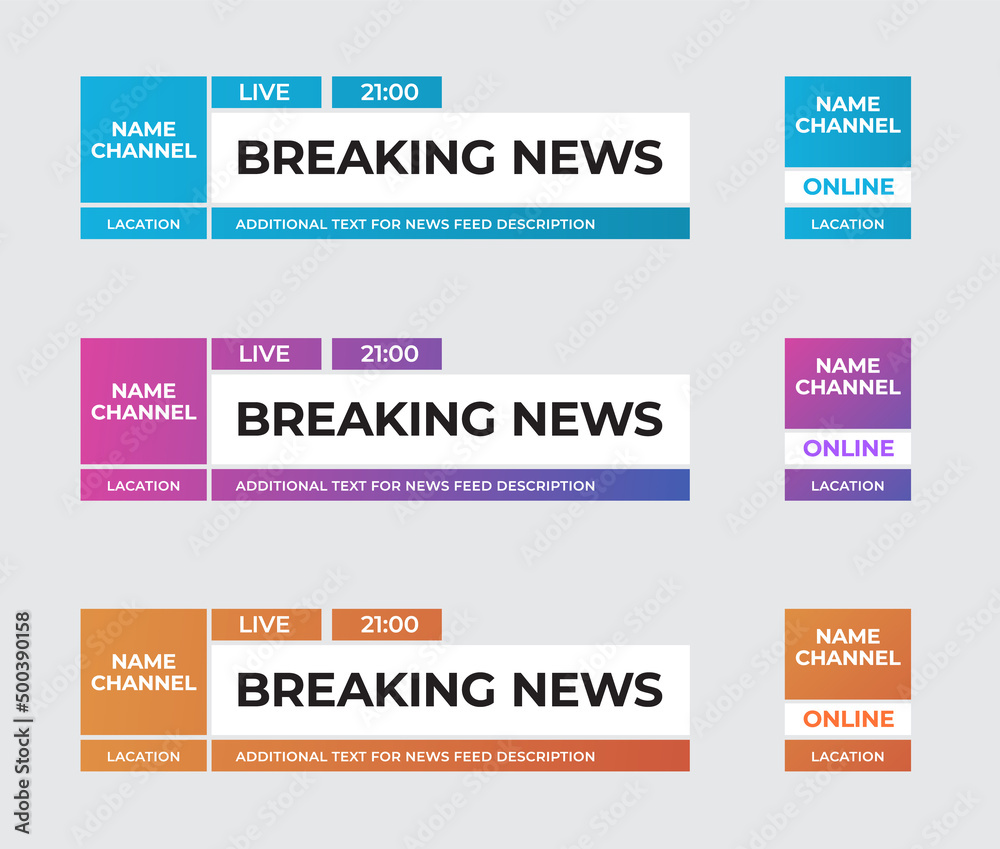 Set of modern vector lower third screen for titles and captions. Set of modern vector lower third screen for titles and captions.