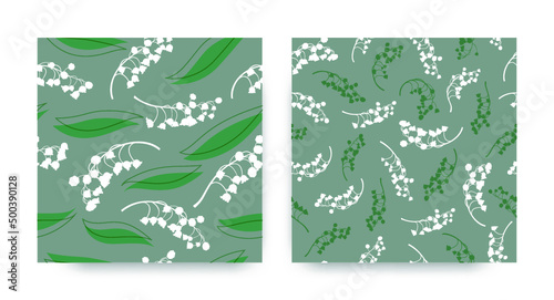 Lily of the Valley Seamless Texture. Bud of Convallaria Majalis. Spring Blossom Fabric. Lily of the Valley. Summer Leaf Illustration. Floral Pattern. Fresh Lily of the Valley.