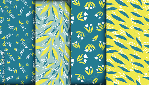 Lily of the Valley Seamless Textile Print. Bud of Convallaria Majalis. Vintag...