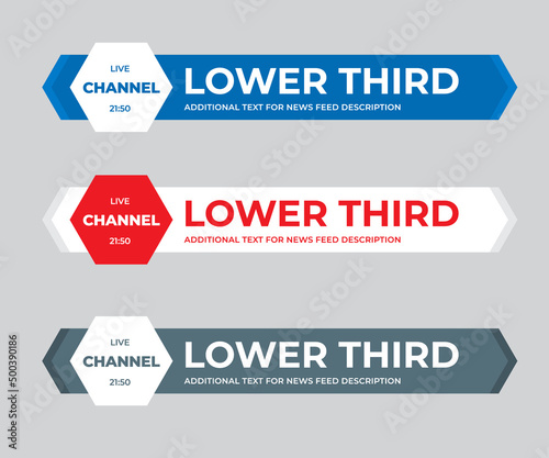 Set of modern vector lower third screen for headers, for name, channel, title plate.