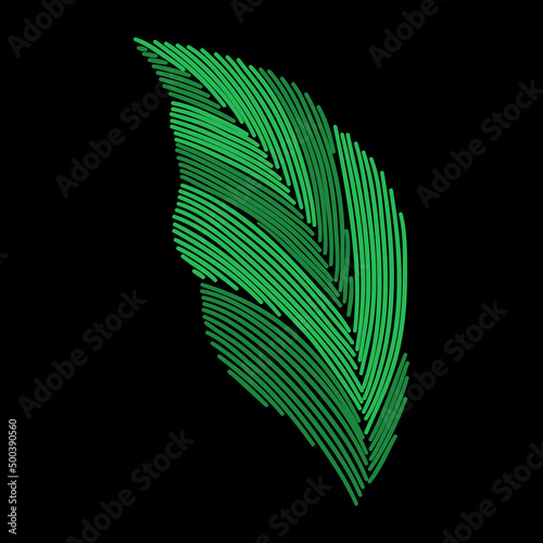 Embroidery green plant leaf constructor. Vector handmade floral ornament on dark background. Embroidery for fashion products. Elegant tiled design, best for print fabric or papper and more