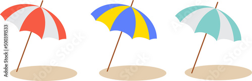 set of colorful beach umbrella isolated on white background in flat style photo