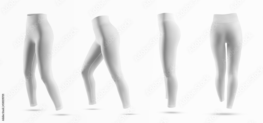 Set different white compression underwear mockup, texture no body leggings, 3D rendering, for design presentation, pattern.