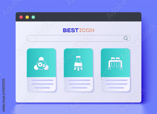 Set Test tube, Ozone and icon. Vector