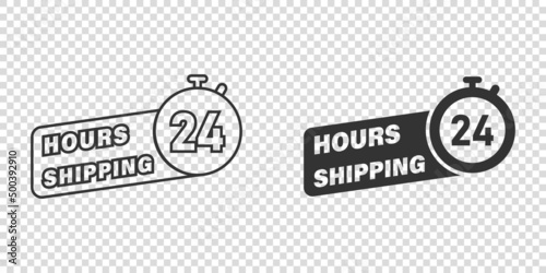Shipping 24 hours icon in flat style. Delivery countdown vector illustration on isolated background. Quick service time sign business concept.
