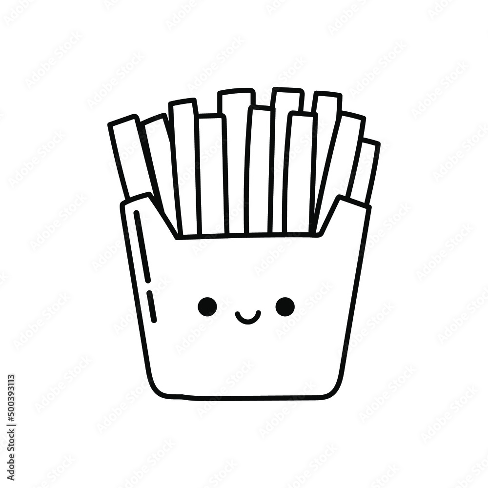 French fries vector doodle illustration, cute pack with french fries French fries vector doodle illustration, cute pack with french fries