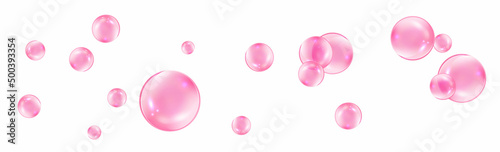 Pink transparent bubble gum vector on white background. Fizzing air or water pink bubbles.