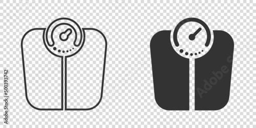Bathroom weight scale icon in flat style. Mass measurement vector illustration on isolated background. Overweight sign business concept.
