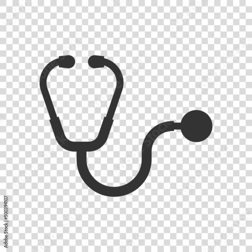 Stethoscope icon in flat style. Heart diagnostic vector illustration on isolated background. Medicine sign business concept.