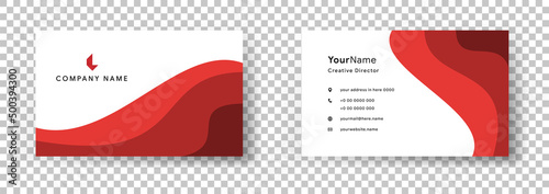 Simple clean red modern wavy theme double sided business card design