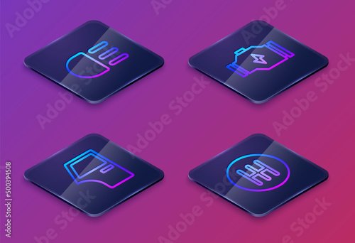 Wallpaper Mural Set Isometric line High beam, Car door, Check engine and Gear shifter. Blue square button. Vector Torontodigital.ca