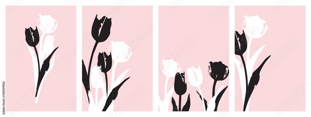 Tulip greeting cards. Elegant tulips bouquet design. Spring flowers collection.