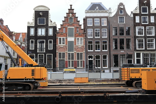 Photography Amsterdam Herengracht Canal Quay Renovation Works, with Historic House Facades,