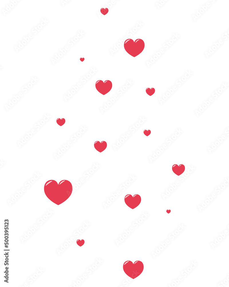 Hearts. Little red symbols of love rise up. Sweet heart. Color vector illustration. Flat style. Outlines on an isolated background. Idea for web design.