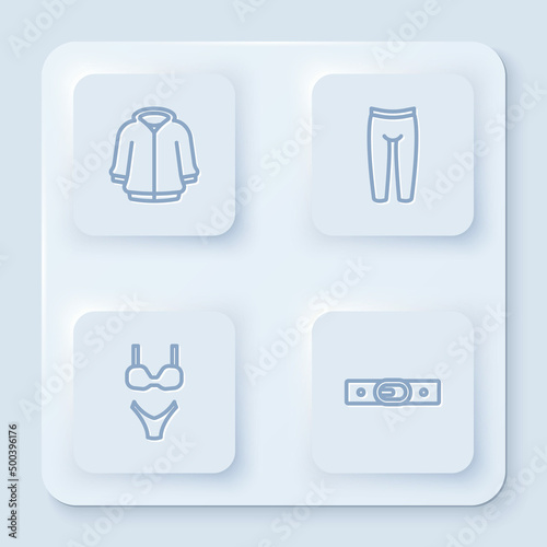 Set line Hoodie  Leggings  Swimsuit and Belt. White square button. Vector