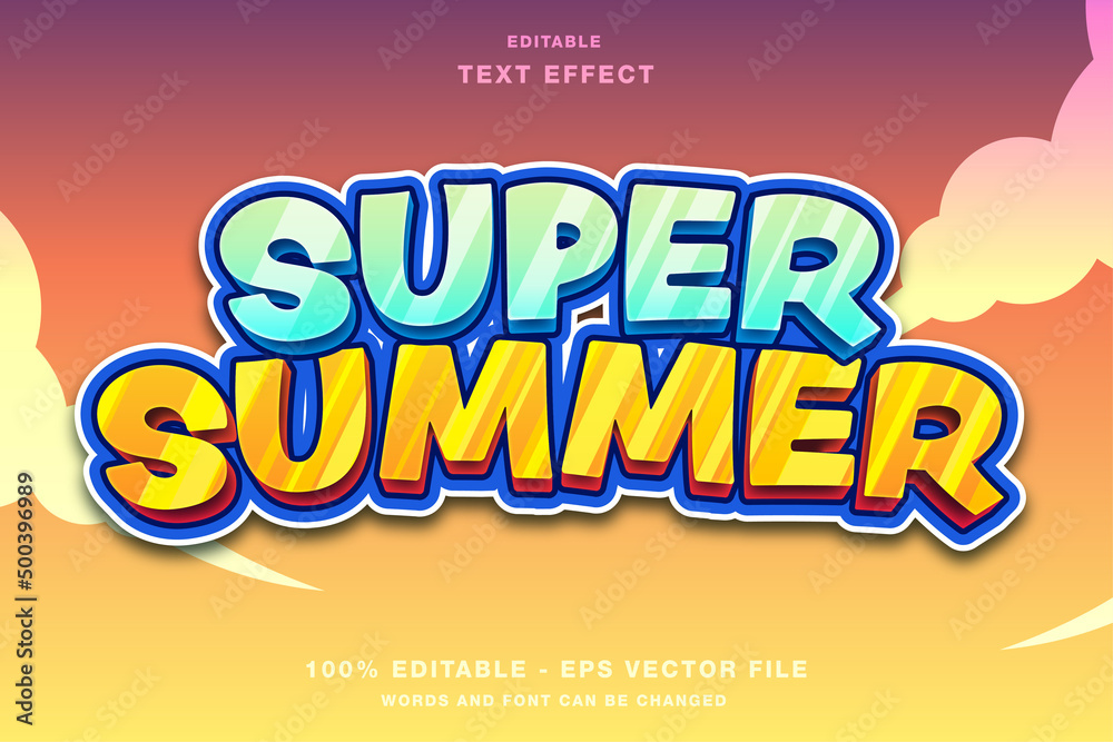 Super Summer 3D Editable Text Effect with Cartoon Style
