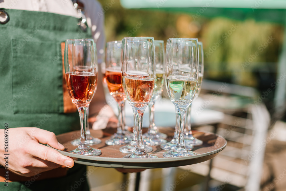 Glasses of champagne for a welcome drink at a party or wedding Glasses of champagne for a welcome drink at a party or wedding
