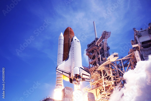 Fototapeta Naklejka Na Ścianę i Meble -  Launch of a space shuttle into space. Elements of this image furnished by NASA