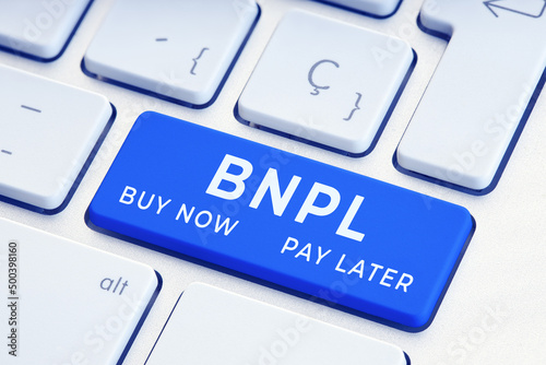 Принти на полотні BNPL or buy now pay later message on computer Keyboard Key