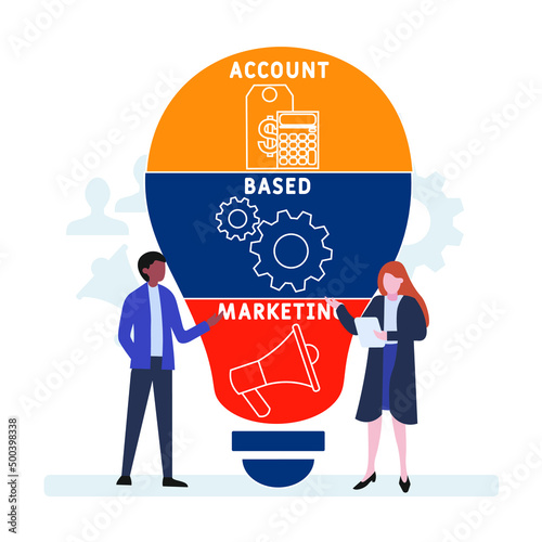 ABM - Account Based Marketing acronym. business concept background. vector illustration concept with keywords and icons. lettering illustration with icons for web banner, flyer, landing pag