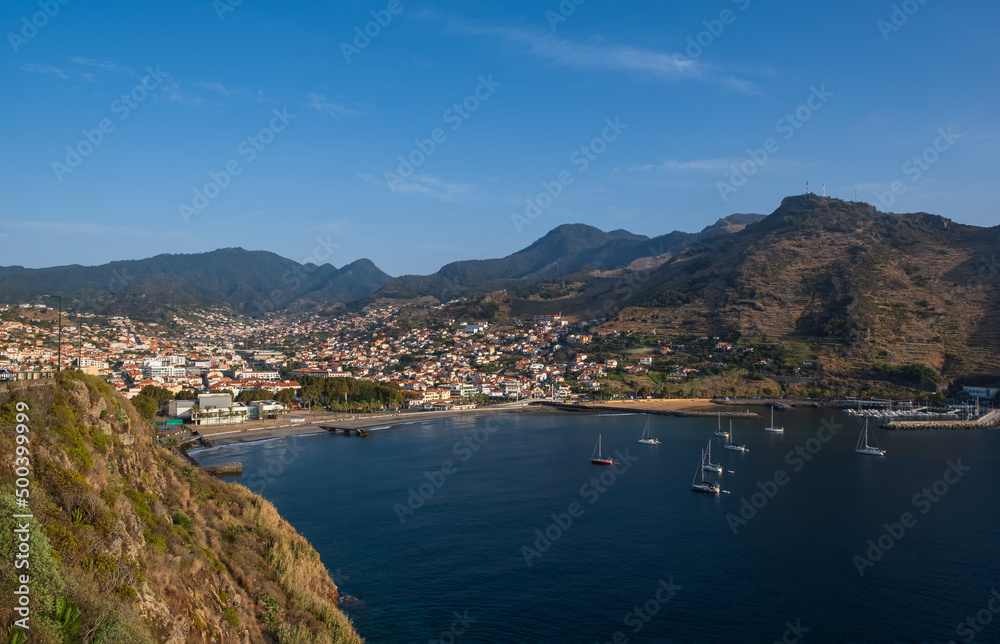 Machico top city view from high ground, Madeira, Portugal. October 2021