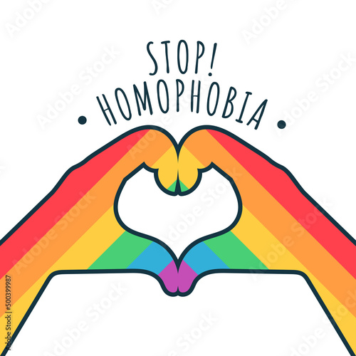 Stop Homophobia 17 mayLGBT pride heart hand rainbow color poster sticker vector