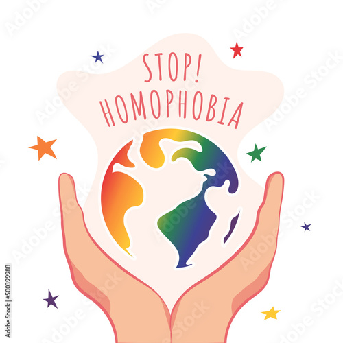 Preventing stop global homophobia, discrimination and prejudice poster vector background