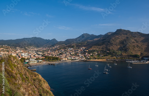 Machico top city view from high ground, Madeira, Portugal. October 2021