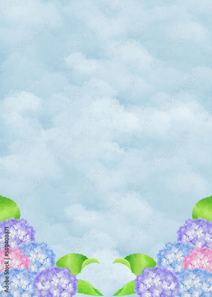 水彩画タッチの紫陽花がある風景/Landscape with hydrangea with a watercolor touch 水彩画タッチの紫陽花がある風景/Landscape with hydrangea with a watercolor touch