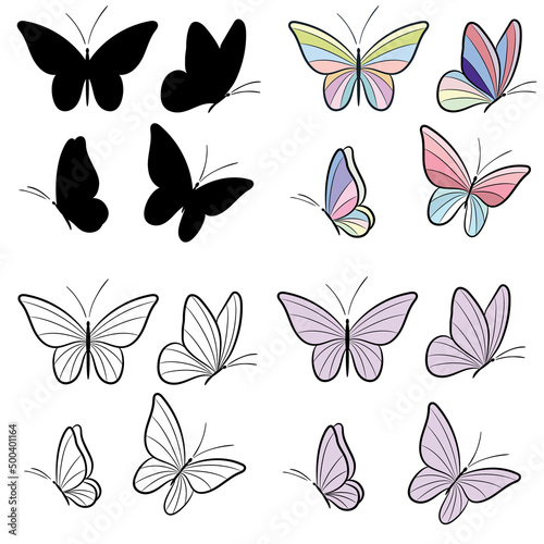 Vector butterfly elements, butterfly silhouettes