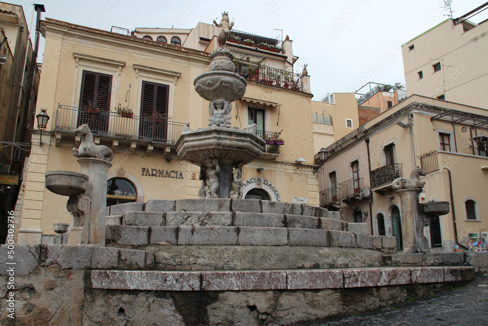 baroque (?) fountain (quattro fontane) in taormina in sicily (italy) 