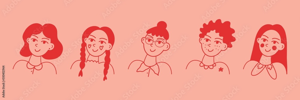 Women's custom icons on a pink background. Flat design, cartoon drawing, vector illustration. Women's custom icons on a pink background. Flat design, cartoon drawing, vector illustration.