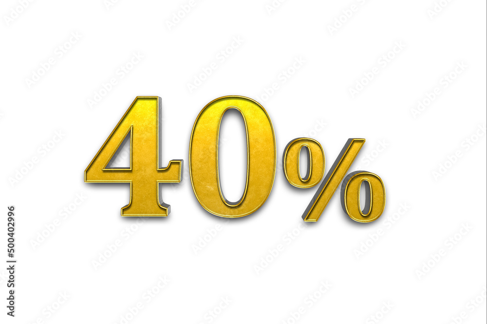 3d render illustration. Golden forty percent on a white background. 3d render illustration. Golden forty percent on a white background.