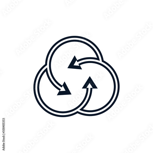 Triple arrow in a circle. Union concept. Vector icon isolated on white background.