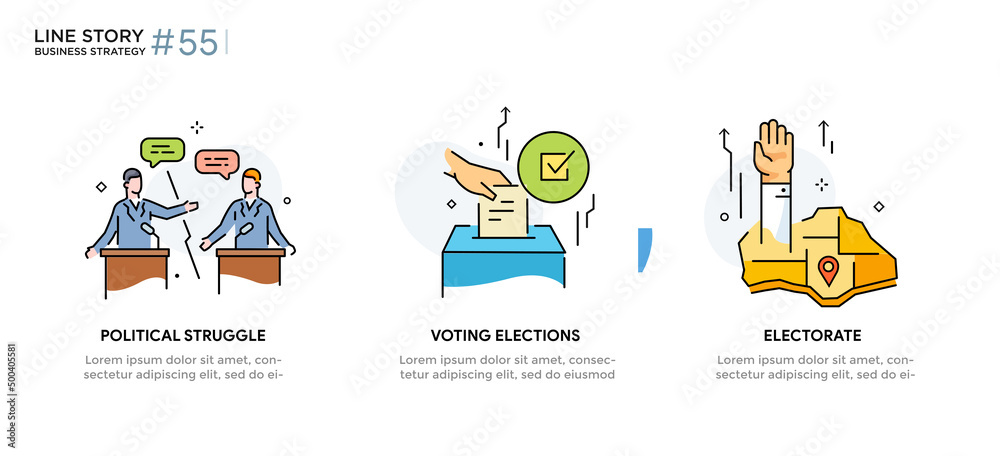 Set of illustrations icons elections, voting. debits, electorate