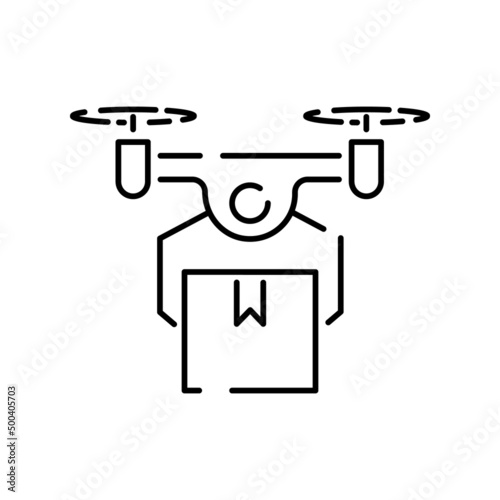 Modern delivery. Line icon logistic network. Transport with global industry. Cargo shipping box. Drone modern fly