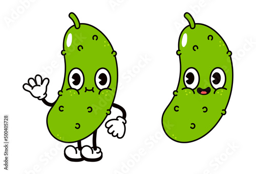 Cute funny cucumber character. Vector hand drawn traditional cartoon vintage, retro, kawaii character illustration icon. Isolated on white background. Cucumber character concept