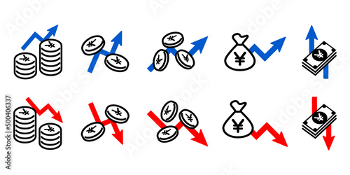 日本為替相場の円安円高の天秤を使った説明図ベクターイラスト素材