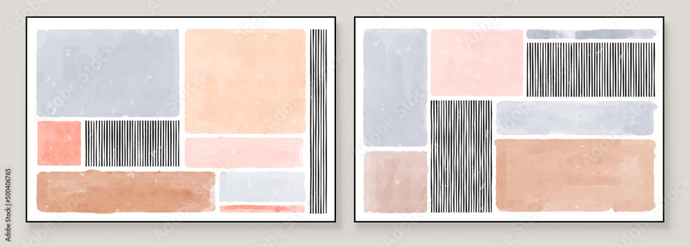 Fototapeta premium Set of Abstract Hand Painted Illustrations for Wall Decoration Art, Postcard, Social Media Banner, Brochure Cover Design Background. Modern Abstract Painting Artwork. Vector Pattern
