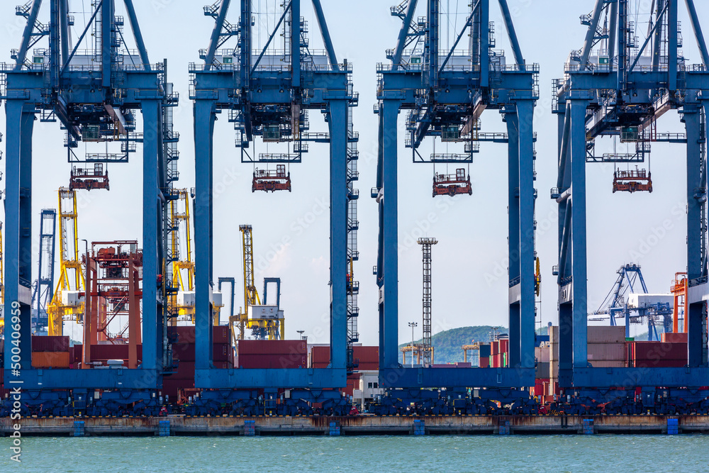 Industrial port crane lift up loading import export containers box ...
