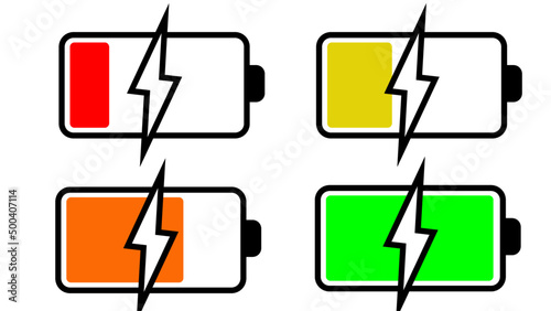 Vector colorful battery icon set.Vector icon collection design battery level indicators. Set of battery charge level indicator symbol vector	